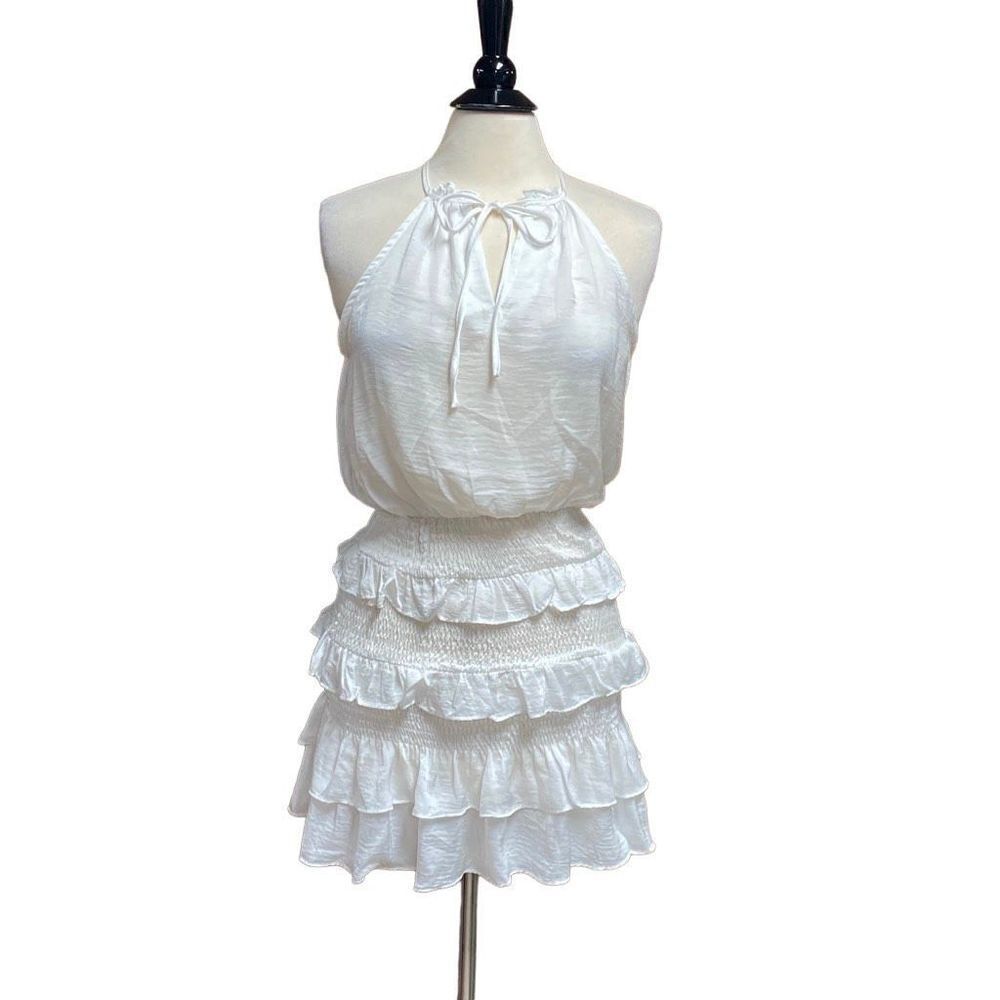 Hyfve White Sleeveless Halter Ruffle Dress Size Small NWT